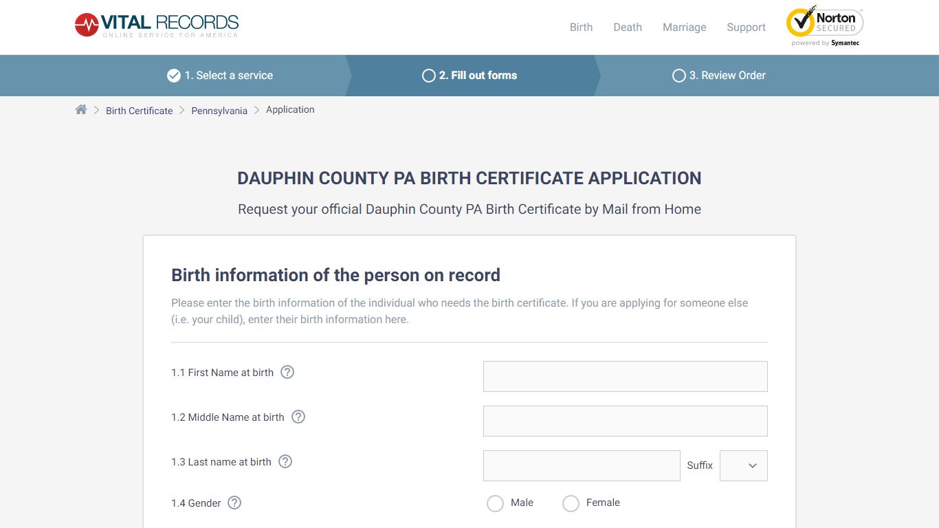 Dauphin County PA Birth Certificate Application - Vital Records Online